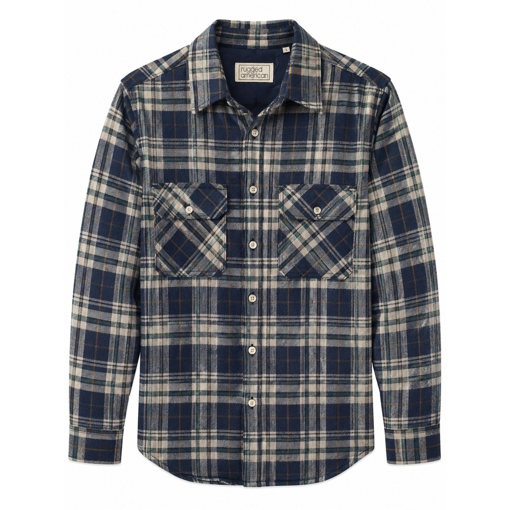 Vintage Rugged American Men's Blue Plaid Wool Blend Flannel Shirt 80s Large